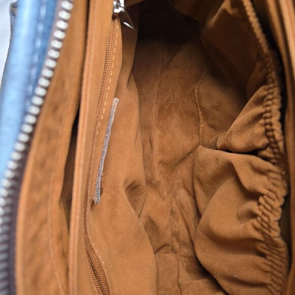 Patricia Nash Blue Leather Embossed Floral Satchel Crossbody Handbag - Picture 9 of 16